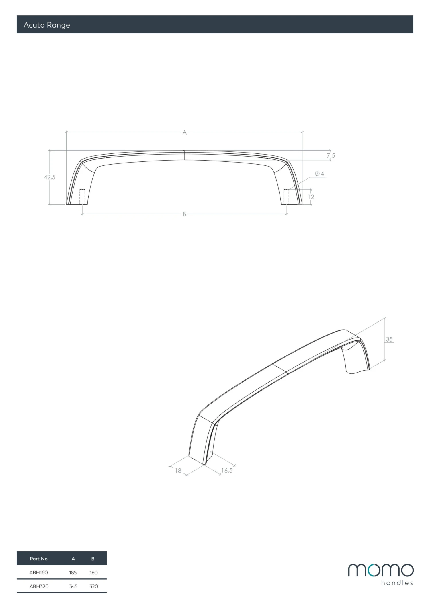 Momo Handles - Acuto - Cabinet 'D' Pull Handle CTC160, 320mm 12 Momo Handles - Acuto - Cabinet 'D' Pull Handle CTC160, 320mm - Image 12