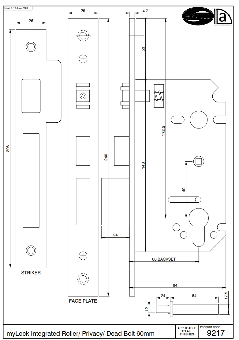 Austyle - MyLOCK Security Entrance Euro Lock - Roller, Privacy & Deadbolt B60mm 3 Austyle - MyLOCK Security Entrance Euro Lock - Roller, Privacy & Deadbolt B60mm - Image 3