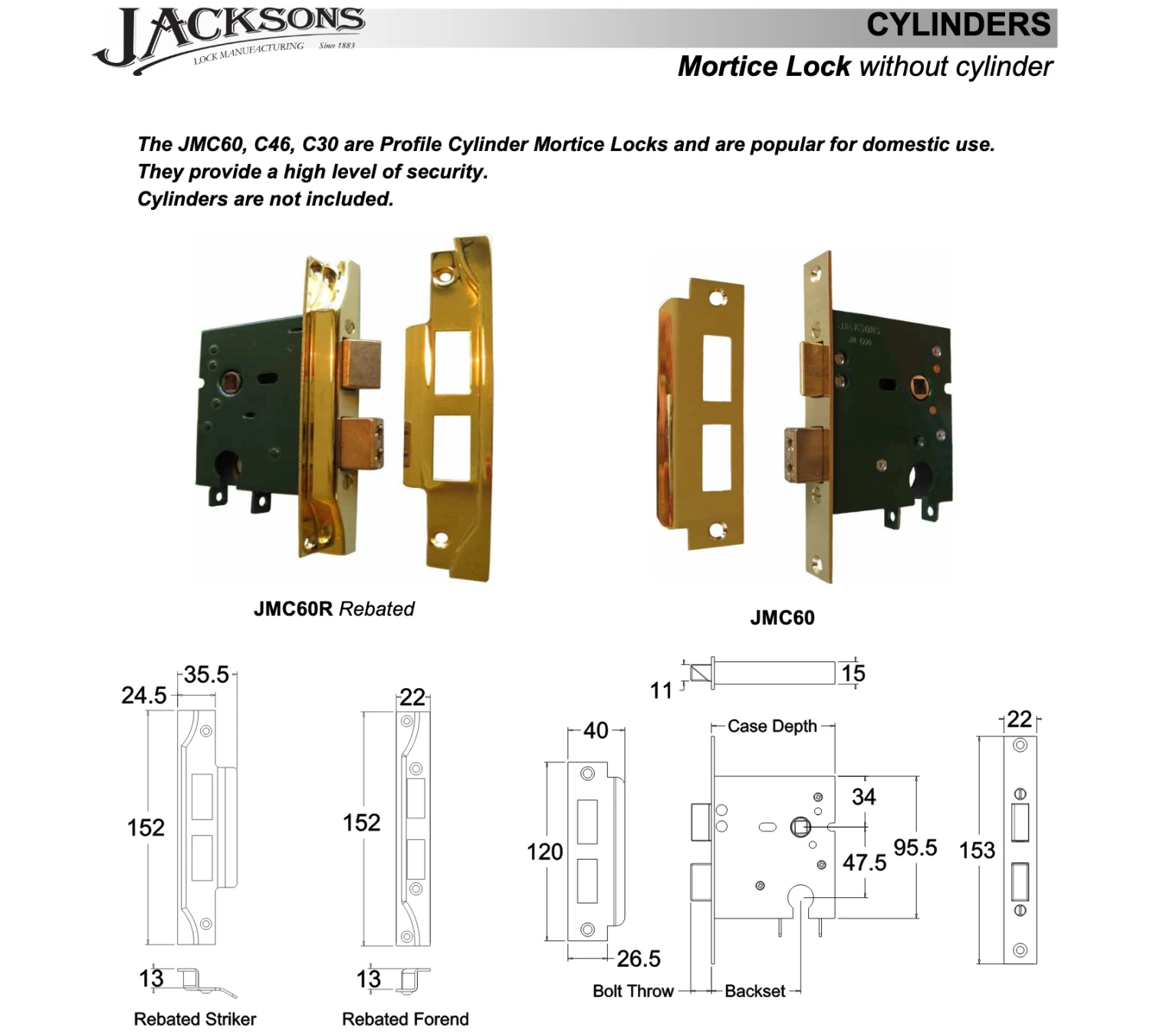 Jacksons JMC60R - Rebated Euro Lock High Security B60mm 2 Jacksons JMC60R - Rebated Euro Lock High Security B60mm - Image 2