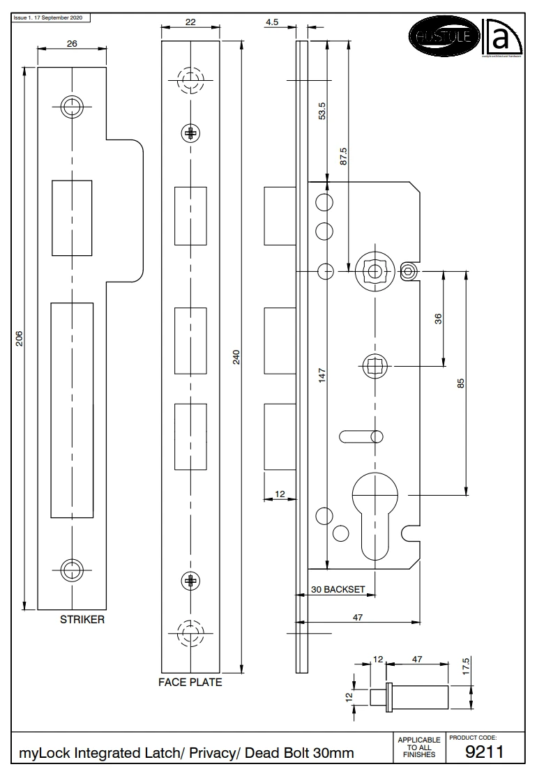 Austyle - MyLOCK Security Entrance Euro Lock - Latch, Privacy & Deadbolt B30mm 3 Austyle - MyLOCK Security Entrance Euro Lock - Latch, Privacy & Deadbolt B30mm - Image 3