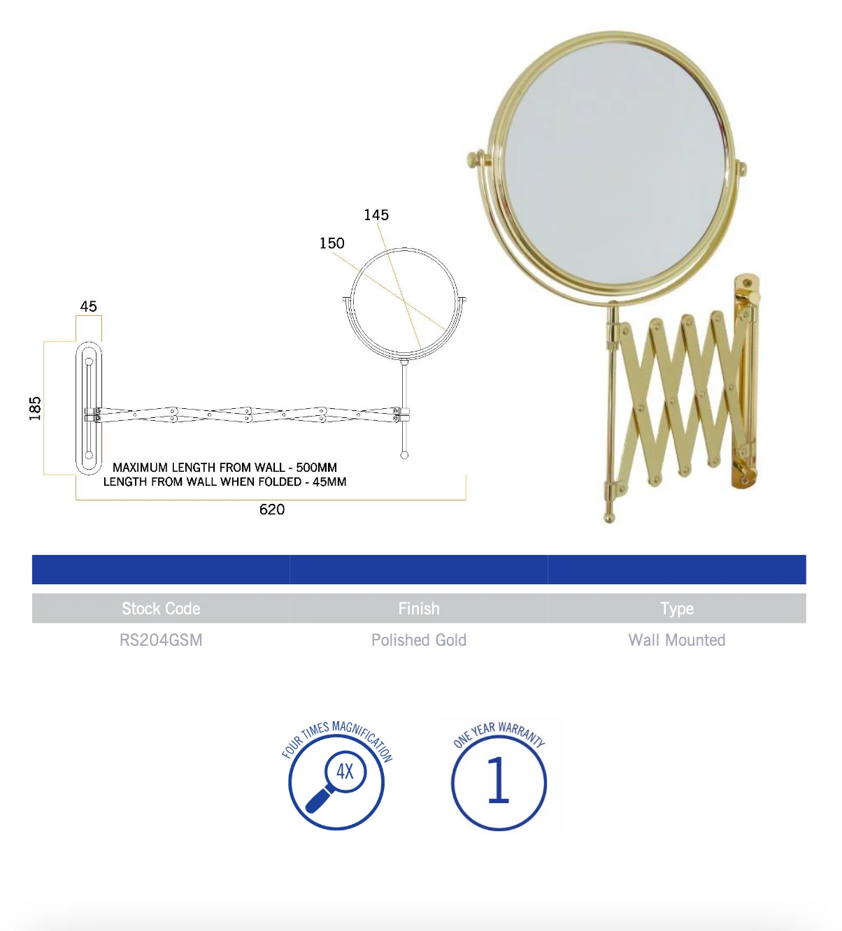 Thermogroup - 1 & 4x Magnifying Mirror - Polished Gold & Chrome 3 Thermogroup - 1 & 4x Magnifying Mirror - Polished Gold & Chrome - Image 3