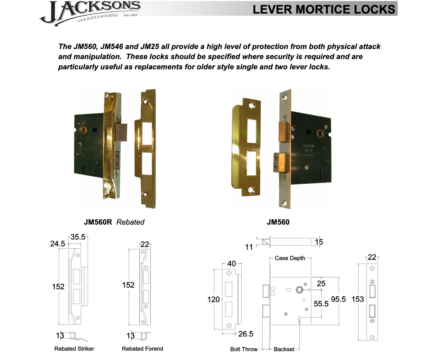 Jacksons JM560R - Rebated High Security 5 Lever Lock B60mm 2 Jacksons JM560R - Rebated High Security 5 Lever Lock B60mm - Image 2
