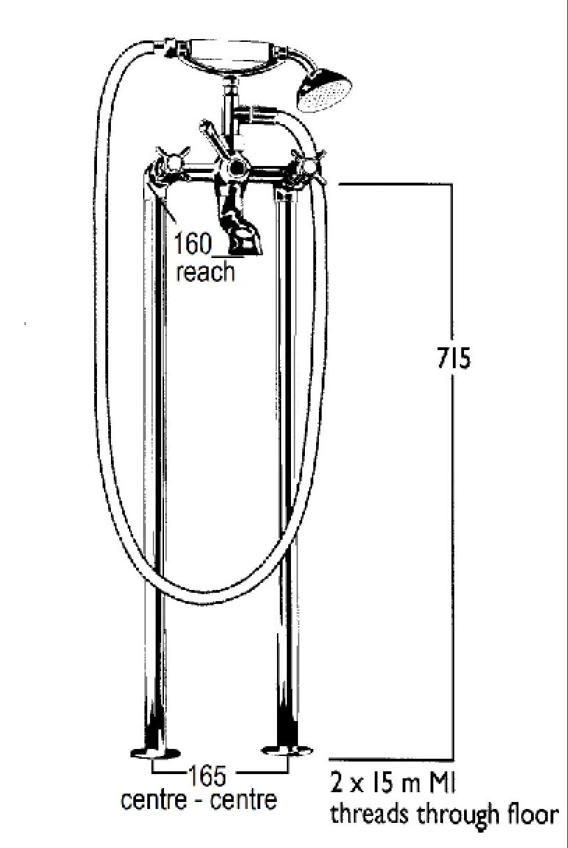 CB Ideal - Heritage - Floor Bath Mixer Set With Cradle & Handshower 2 CB Ideal - Heritage - Floor Bath Mixer Set With Cradle & Handshower - Image 2