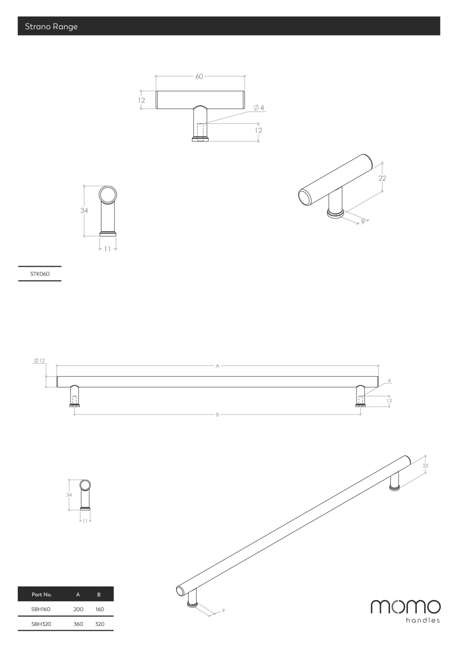 Momo Handles - Strano - 'T' Cupboard Knob L60mm 7 Momo Handles - Strano - 'T' Cupboard Knob L60mm - Image 7